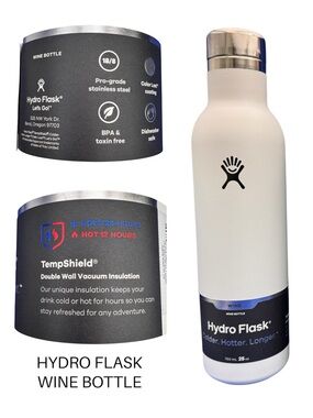 Hydro Flask 25 oz TempShield Insulated Wine Bottle White Leak Resistant. White